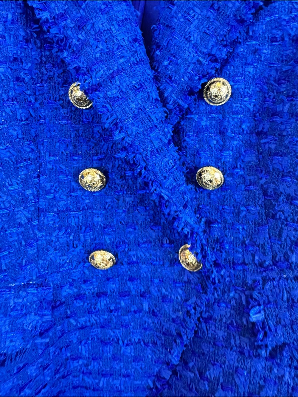 Balmain | Blue Boucle Double-Breasted Blazer, EU 38 - Picture 9 of 15